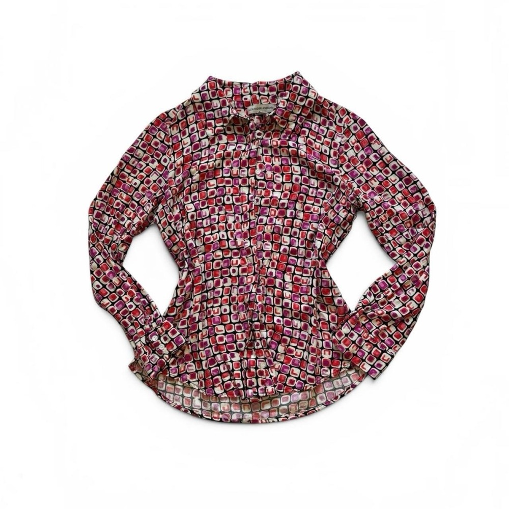 Alexander Jordan Womens Red Pink Geometric Retro Print Button Up Blouse Size M
